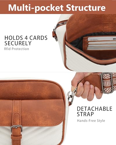 Image of Crossbody Bags for Women,Multi-Pocket Leather Crossbody Purse | RFID Blocking Pockets,Fits iPad,Adjustable Wide Strap,Quilted Exterior,8 Card Slots,Gift Ready