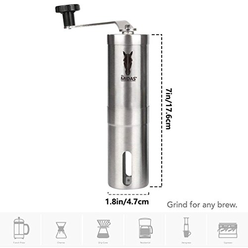 Midas Hand Burr Coffee Grinder Most Consistent Hand Press, Ceramic Burr Manual Coffee Grinder Fits in Aeropress