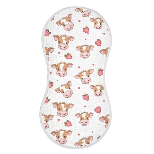 vvfelixl Muslin Burp Cloths Face Cow Pink Strawberry Baby Washcloths for Baby Girl Boys 2 Pack