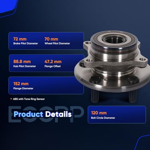 Image of ECCPP 2-Piece 513293 Wheel Hub Bearing for Honda Odyssey 2011-2017 | 5 lugs w /ABS Sensor Pre-Greased Sealed