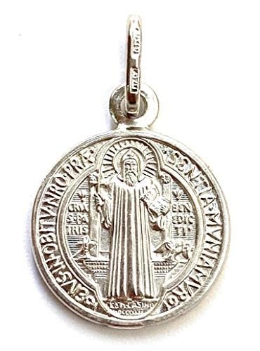 Medalla plata S.Benito 18mm de ley fina con relieve detallado artesanal