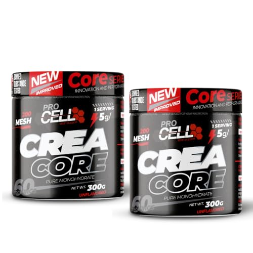 CreaCore | PACK x2 UDS | 100% Creatina Monohidratada Pura Sin Aditivos y Sin Azucar - Sabor Neutro - Suplemento de Creatina en Polvo para Aumento de Fuerza y Recuperación Muscular - Consumo Diario
