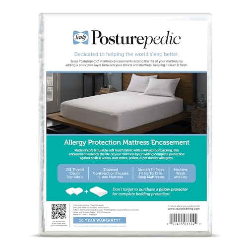 Sealy Posturepedic - Protector de colchón con Cremallera, Color Blanco
