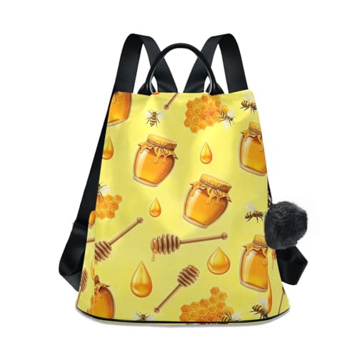 Sac à dos femme chic en nid d'abeille jaune avec finitions cuir