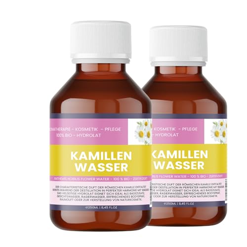 Agua de manzanilla orgánica – 100% natural – Anthemis nobilis Flower Water – Tónico facial y corporal – Vegana, sin alcohol, sin aditivos – Nakobe (250 mlx2)