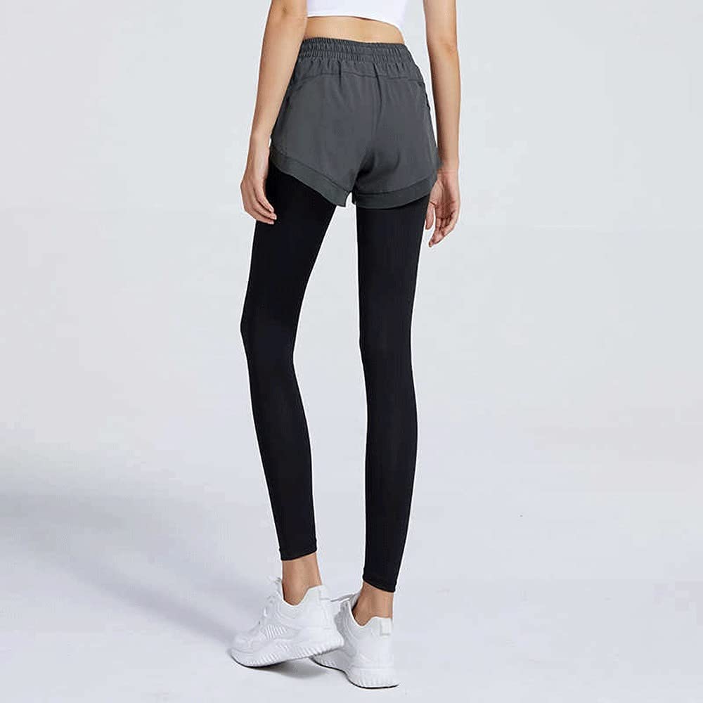 Yogahose Zweiteilige gefälschte Fitnesshose Schlankheit und eng anliegende Damenhosen Elastische Laufhose zum Hüftheben Große Yogahosen