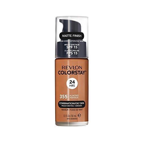 Revlon ColorStay Liquid Foundation Makeup for Combination/Oily Skin SPF 15, Longwear Medium-Full Coverage with Matte Finish, Almond (355), 1.0 oz