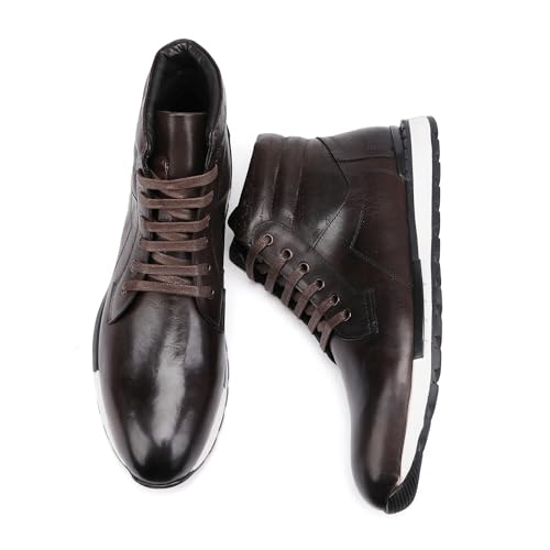 Image of Fashion Men's Leather Lace-up Dress Boots, Mid Top Casual Chukka Sneaker Boot Business Shoes for Men