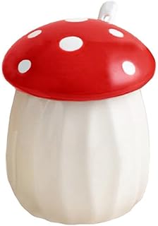 Ceramic Mushroom Shape Sugar Bowl Spice Jar Seasoning Pot with Lid Spoon