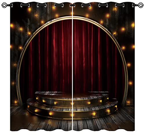 ONINUO Theatre Stage Blackout Curtains for Girls Boy Home Decor, Hollywood Movie Cinema Red Grommet Thermal Insulated Drapes Darkening Window Curtain for Bedroom Living Room, 42 x 45 Inch