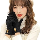 [HORADON] 手袋 レディース 冬 防寒 ニット 【裏起毛38℃恒温・雲のような柔らかさ・スマホ対応】 おしゃれ 暖かい ふんわり 柔らかい ニット手袋 伸縮性 防風 保温 可愛い 防寒手袋 グローブ 自転車 運転 通勤 通学 2つのスタイル (A2-ブラック（全指）)