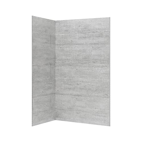 Ove Decors Misty 48 X 32 In. Solid Surface Corner Shower Wall, In Horizontal Grey Tiles #TOP3