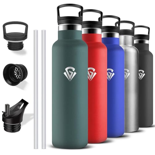 Grsta Botella Agua Acero Inoxidable- 1 litro- Botella Agua, A Prueba de Fugas, Cantimplora con Pajita, Cantimplora Gym, Mantiene 24H Frio/12H Calor, Termo para Deportiva, Cámping, Gimnasio, Senderismo