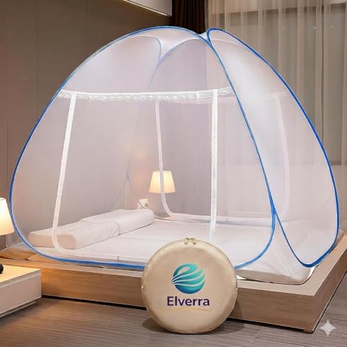 Image of Premium Mosquito Net for King Size Double Bed (6X 6 Feet), Easy Foldable Machardani with Corrosion Resistant PVC Coated Steel Frame, 30GSM 50 Denier Mesh (White)