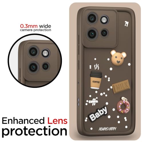 Image of Bintage Cute Fun Taddy Cartoon 3D Ball Bear Milk Donut Coffee Cup Silicon Case Full Body & Camera Protection Back Cover Compatible for Motorola Moto Edge 50 Neo - Brown