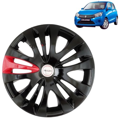 Image of PRIGAN CELERIO LXI Black Red Wheel Cover 13 inch for CELERIO LXI (Set of 4 Pcs) (Press Fitting) Model- Camry Black Red 13