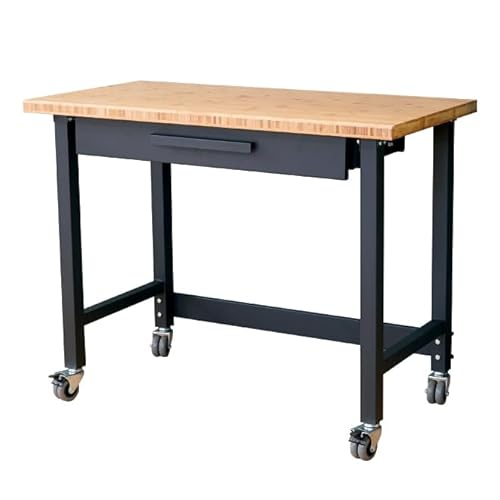KIKAIYA 作業台 200kg W1220×D610×H945mm ワークベンチ ワークテーブル 竹集成材天板 ブルックリンスタイル 引出し キャスター付 業務用 KSD-4