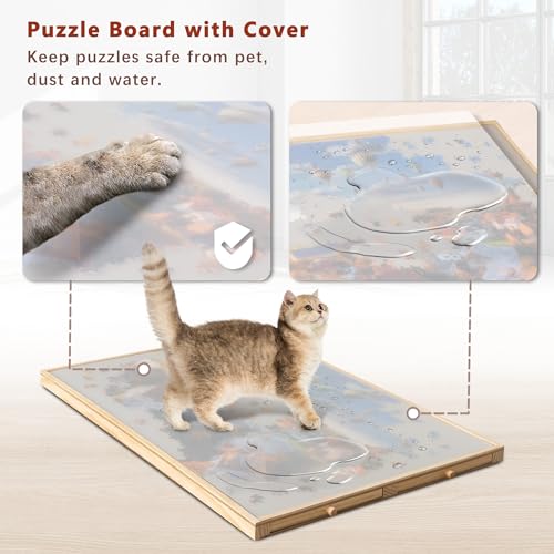 Becko US 1000-Pc Tilting Jigsaw Puzzle Board with 4 Colorful Drawers & Cover, Adjustable Puzzle Table with Built-in Easel/Stand, Portable Tables with Storage for Adults, with Premium Flannel Tabletop