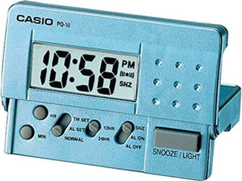 Reloj Despertador CASIO PQ-10D-2R - Despertador Digital de viaje con luz y repetición. Color azul