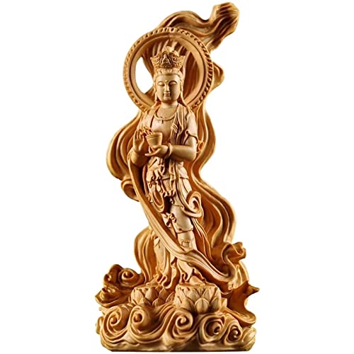 Estatua Buddha Guan Yin de Madera Tallada a Mano miniatura 1