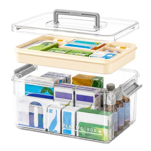 NEMTMCUA Medicine Organizer Storage Box with Handle, Plastic First Aid Box Empty, Thickened Medicine Container Chest, Multipurpose Medical Case with Lids(transparent color) by NEMTMCUA - Used condition - CA$37.37