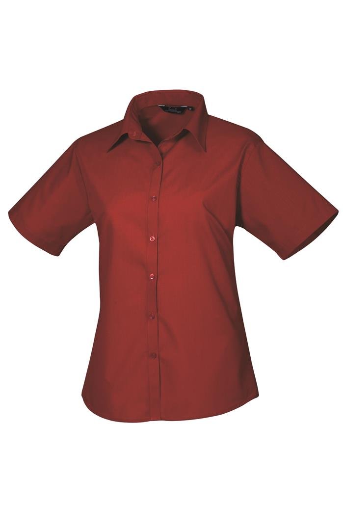 Premier Ladies Short Sleeve Poplin Blouse Burgundy 18