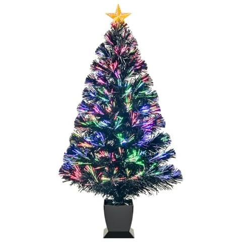 3ft Black Fiber Optic Christmas Tree,Pre-Lit Artificial Mini Christmas Tree, Tabletop Small Xmas Tree with Stars Holiday Home Decorations Cover