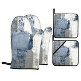 DONMYER Blue and Grey Abstract Art Painting Oven Mitts Pot Holders Sets of 4 Polyester High Heat Res