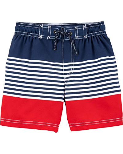 Carter's Boys' Baby Swim Trunk, Red/Blue Stripe, 3 Months