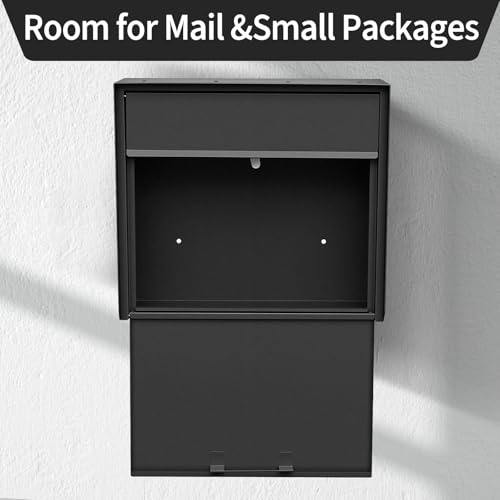 YOOBOX Wall Mount Mailbox for House Outside, Anti-Theft Locking Mailbox, Weatherproof Mailboxes 13.5" H x 15" L x 5.5" D, Black by YOOBOX - Used condition - Image 4