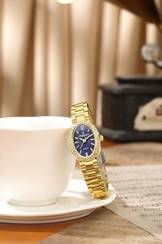 Image of London Fog Queenhithe Collection Watch for Women with Oval Textured Dial, Crystal Studded Bezel, Blue Crown Accent, Quartz Movement and Stainless Steel Strap - LFW20003