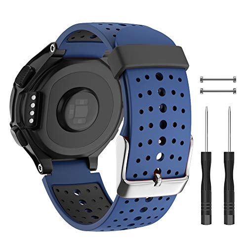 Isabake Compatible with Garmin Forerunner 735XT Watch Band, Soft Silicone Replacement Strap for Forerunner 735XT/230/220/235/235Lite/620/630/Garmin Approach S20/S5/S6,One Size Fits All (Dark Blue/Black)