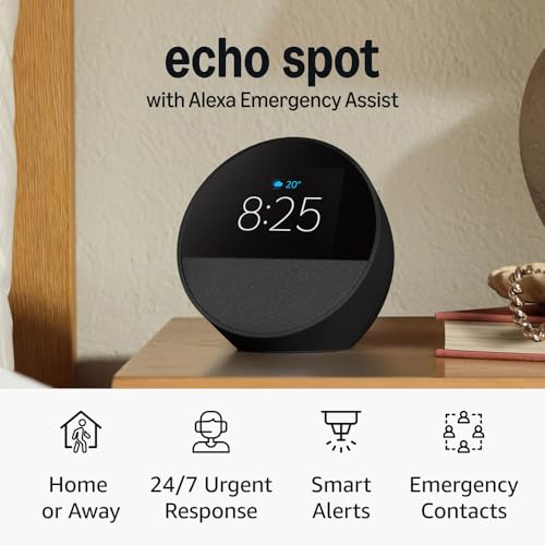 Image of Echo Spot (newest model), Black, bundle with Alexa Emergency Assist (monthly auto-renewal subscription)
