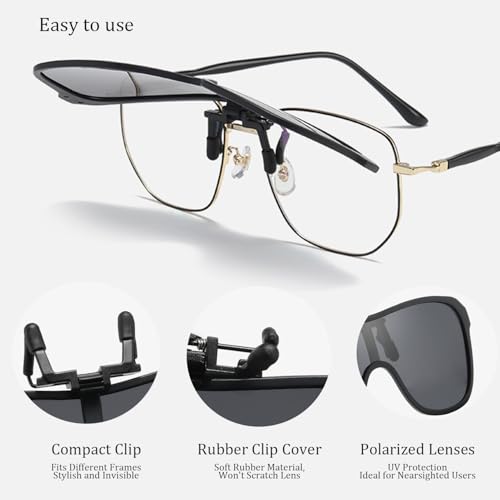 Image of Hifot Clip on Sunglasses 2 Pack, Polarized Lens Fit Over Prescription Glasses, Flip up Rimless Sunglasses