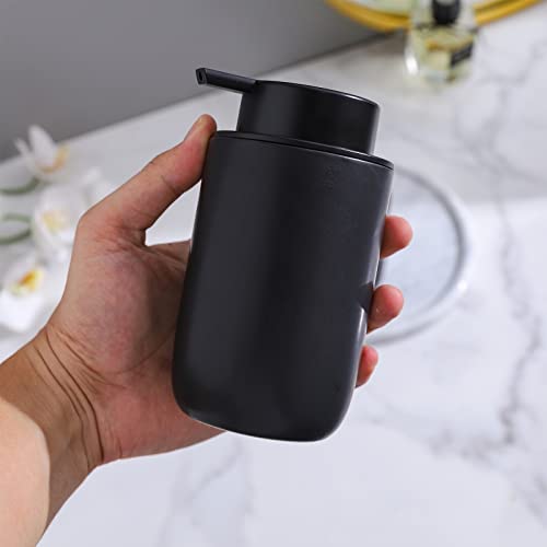 Black Soap Dispenser Set- Modern Ceramic Hand Dish Soap Dispenser For Bathroom Refillable Liquid Hand Soap Dispenser With Soap Pump For Lotion Soap For Farmhouse Kitchen Decor Sink Dish 2 Pack #TOP4