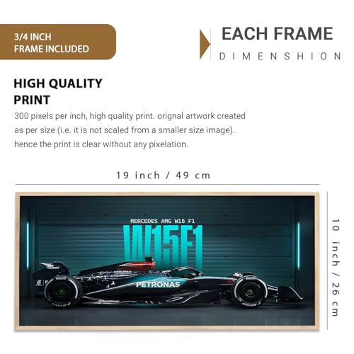 Image of kotart Big Mercedes Formula 1 Car Framed Posters Gift Items for Boys Room Wall Decoration Bedroom Living Room Office Studio Decor | Car Poster Frame for Wall Decor Set Of 1 Size (13 x 25 inch)