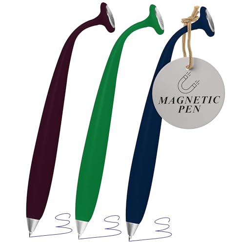 Wellspring Wiggle Writing Pens - Magnetic Pen with Built-in Magnet for Fridge Notes & Lists - Refillable Pens for Home & Office - 3 Pack - Amethyst, Jade, Navy