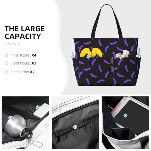 Large Beach Bags Water-resistant Sandproof - purple bats black cool Cute Beach Tote Bags for Women with Zipper3