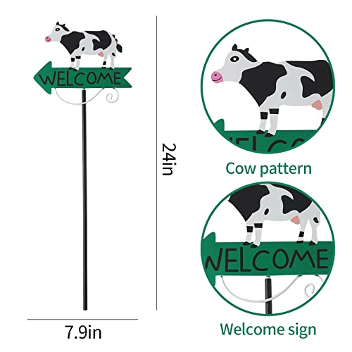 Aovdy Decorative Garden Stakes Set, 2 Pcs Colorful Animals Stake Door Ornaments, Metal Gardening Decor Art Decorations For Outside Yard Patio Lawn (Cow) #TOP1