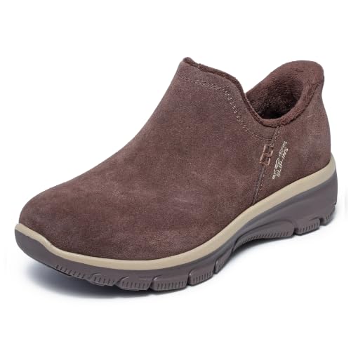 Skechers Women's EASY GOING - MODERN HOUR SUEDE Hands Free Slip-Ins, Scooped Collar Boot in full Suede, Chocolate, 12W