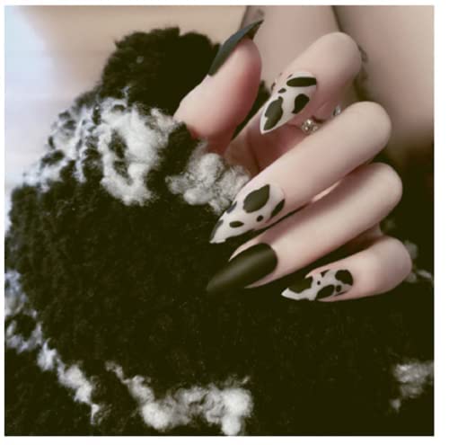 VIKSON INTERNATIONAL 24 Pcs press on Black || Tiger Print nails matte Finish almond shape || press on fake Artificial Reusable False nail extension Set || with Nail Glue sticker sheet & Nails apply kit For Girls Women.