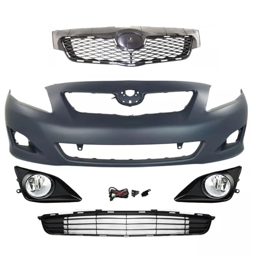 HOUGEET Front Bumper Cover Kit Fit For Toyota Corolla Sedan CE LE XLE 2009 2010, Bumper Cover Upper Lower Grille Fog Lights Replace For TO1000342 5211902990