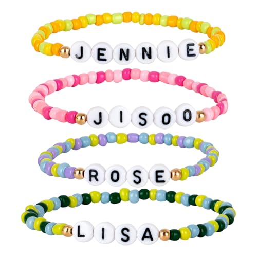 KINFERTE for Blackpink Merch Bracelet for Fans - Friendship Jewelry Gift Set(4 Pack) | Birthday Gifts, Concert Accessories, Album Vinyl Poster Stickers Album Cosplay Merchandise for Blackpink