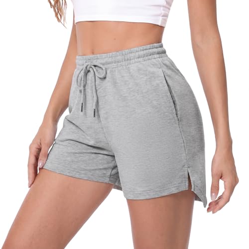 Image of Aseniza Women's Running Shorts Sweat Gym Jogging High Waist Athletic Ladies Sport Jersey Casual Activewear Fitness Grey-M
