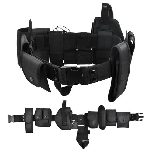 Ehuihuan Cinturón Táctico Policial, Cinturon Vigilante de Seguridad, Cinturón de Servicio Táctico con Funda de Componentes, 10 en 1 Cinturón Táctico de Utilidad Multifuncional Nylon, Negro