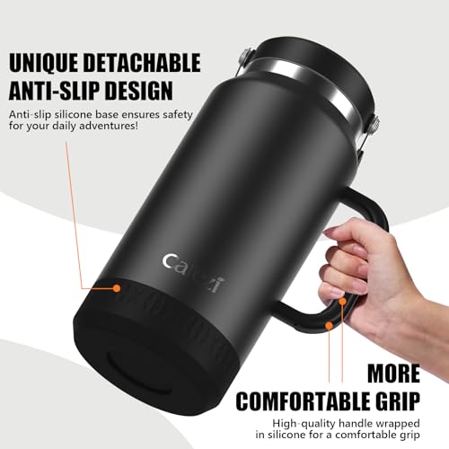 Image of 64oz Stainless Steel Water Bottle with Flip Straw - Leak-Proof, Sweat-Free, Top and Side Handle, Anti-Slip Base, Iced for 34 Hours, Dishwasher Safe - Water Jug for Sports Events, Beach Days