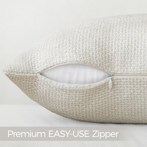 a moment Kissenbezug 40x40 Creme Chenille 2er Set Dekokissen Kissenbezüge Muster Sofakissen Zierkissen Couchkissen Deko Waschbar Flauschig Kissenhülle für Sofa Wohnzimmer Schlafzimmer
