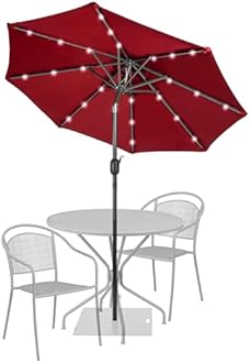 Sundale Outdoor 7 ft Solar-Powered 24 LED Lighted Patio Umbrella with Crank & Push Button Tilt for Garden, Deck, Backyard, Pool, 8 Ribs (Red)