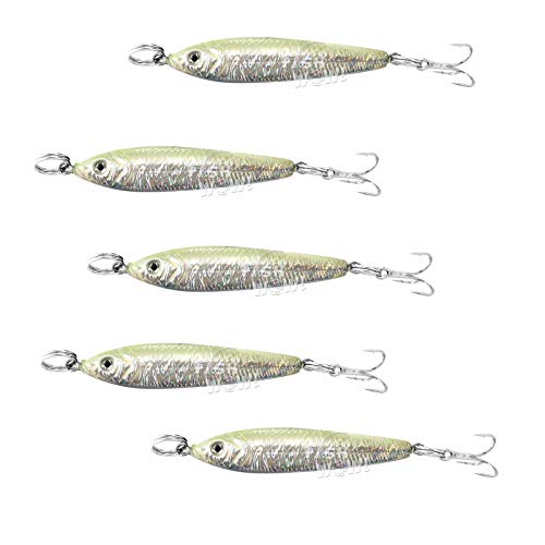5pcs Fish WOW!® 1oz 4.5inch Fishing Mega Live Metal Luna Bait Jig with a Treble Hook Glow in The Dark