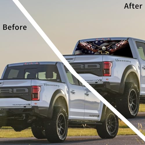 Image of Rear Window Decals for Trucks - 65x22 in Back Window Decals Fit Most Pickup Trucks SUV, Vinyl American Flag Back Window Decal for Car Personalized Decoration - Colorful